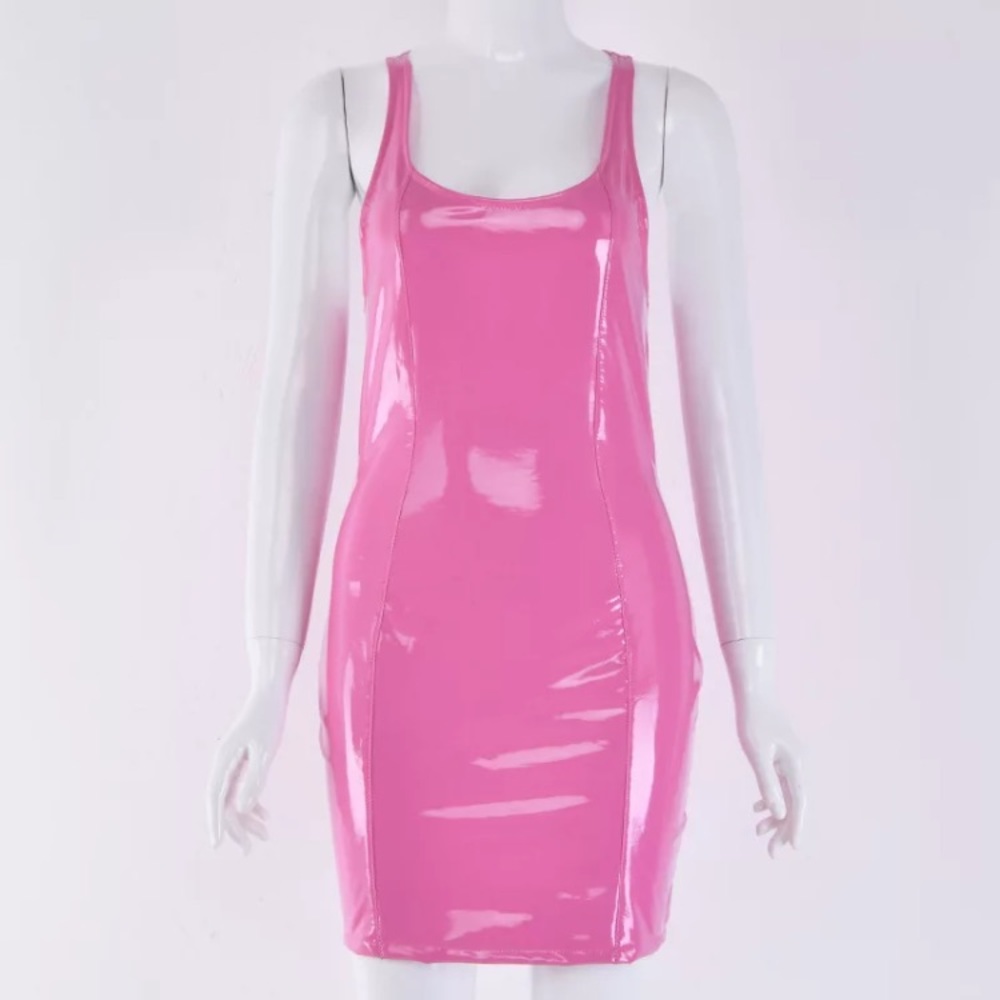 FINAL SALE🌴PU sleeveless bodycon party club dress in a tan - Picture 8 of 8